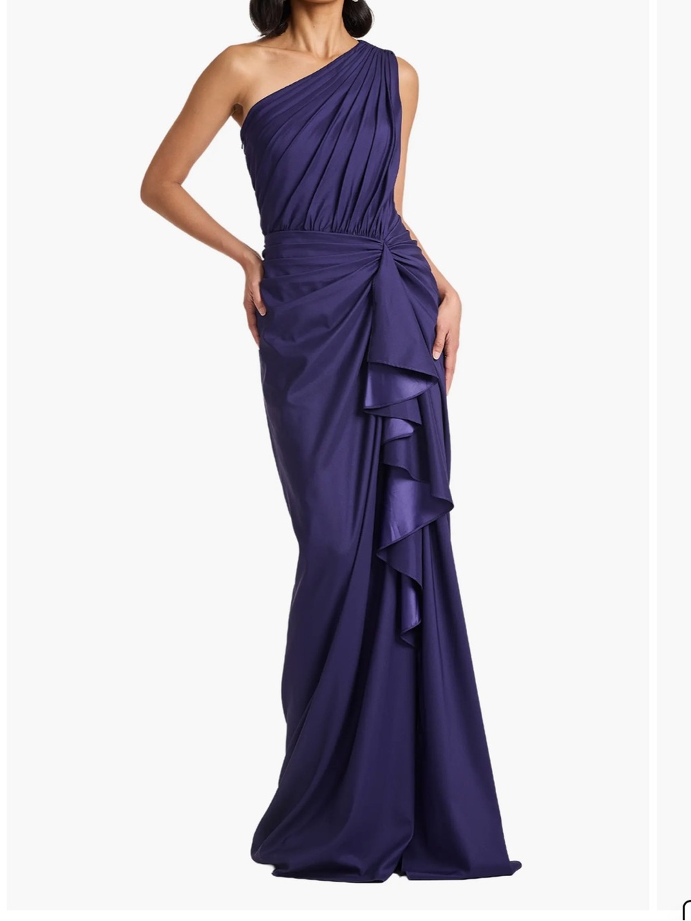 Tadashi Shoji One-Shoulder Side Ruffle Gown
